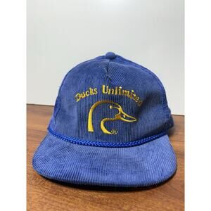 Vintage 90s Ducks Unlimited Corduroy Hat Blue One Size Embroidered Leather Strap